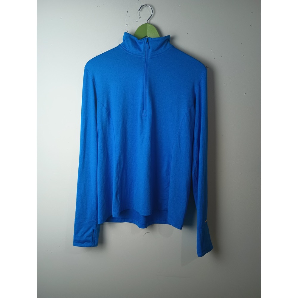 Brooks‎ Womens XL Blue Run Happy Quarter Zip Long Sleeve Running Top Thumbholes
